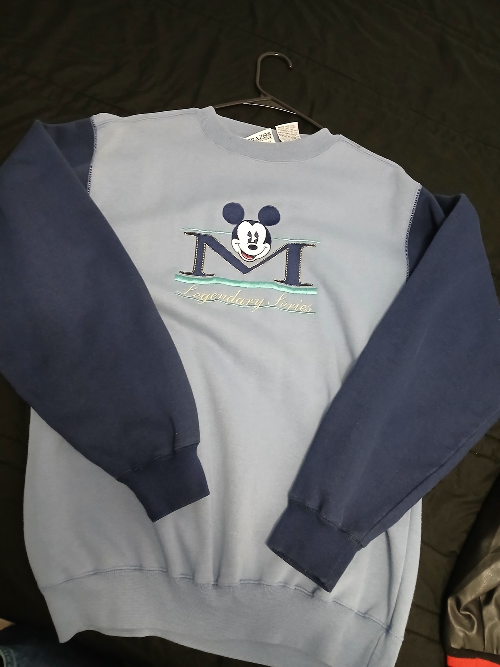 Disney Men's Light Blue and Navy Colorblock Crewneck Sweatshirt